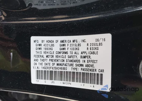 2016 Honda Accord Ex-L z USA, uszkodzony, nr VIN 1HGCR2F82GA246890